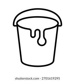 An outline icon of a paint bucket, representing the fill tool in software or the concept of painting, coloring, and home decoration.
