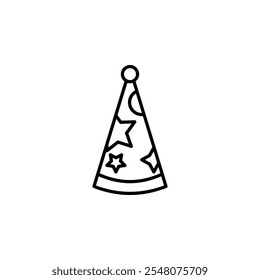 Outline icon of a party hat, ideal for birthdays, celebrations, and festive events