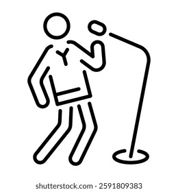 Outline icon of party singer performing using a mic stand