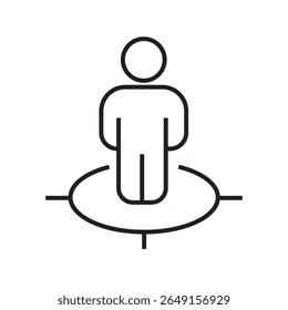 Outline icon of a person inside a target, symbolizing user targeting or customer segmentation in marketing. Editable stroke. Vector illustration.