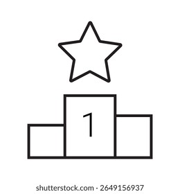 Outline icon of a person on a podium, representing success, leadership, and top performance in business. Editable stroke. Vector illustration.