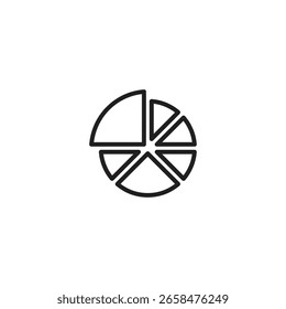 An outline icon of a pie chart, depicting a circle divided into multiple segments, suitable for representing data proportions or statistical breakdowns.