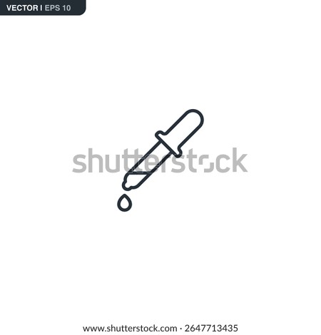 Outline icon of a pipette with a drop. Represents fluid sampling, laboratory diagnostics, and precise medical testing.