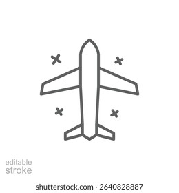 Outline Icon of Plane from Above Thin Line Editable Stroke for Travel Airline or Sky Navigation Concept