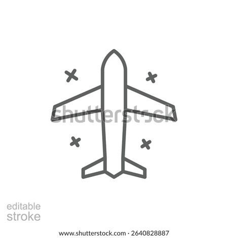 Outline Icon of Plane from Above Thin Line Editable Stroke for Travel Airline or Sky Navigation Concept