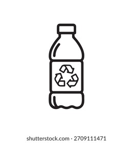 Outline icon of a plastic bottle for water liquid and recycling concept.
