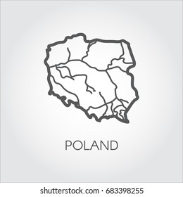 Outline icon of Poland map. Contour simplicity emblem. Vector shape of country. Concept image for atlas and other design projects