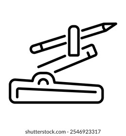 An outline icon of a radius tool with pencil 