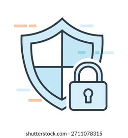 Ícone de esboço representando a segurança digital e a proteção de dados com um escudo e um cadeado fechado, simbolizando o conceito de segurança e privacidade na tecnologia