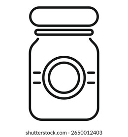 Outline icon representing a jar with a round label, for food packaging and storage