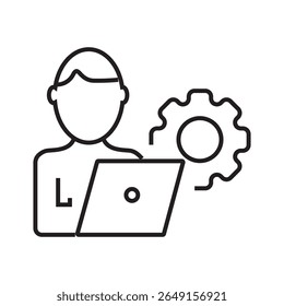 Outline icon representing leadership and oversight within a business environment. Depicts a manager coordinating a team. Editable stroke. Vector illustration.