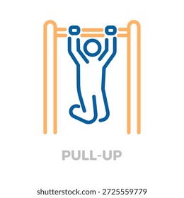 Icono de contorno que representa a una persona haciendo ejercicio en una barra desplegable, ilustrando los conceptos de ejercicio físico, entrenamiento de fuerza y entrenamiento de peso corporal. Ilustración de icono de línea delgada de Vector con trazo editable