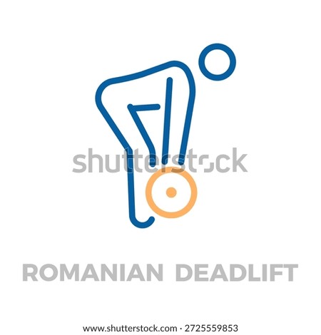 Outline icon representing a person lifting a dumbbell in a romanian deadlift, symbolizing fitness, strength training, and workout. Vector thin line icon illustration with editable stroke