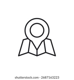Outline icon representing a specific geographical location marked on a map.