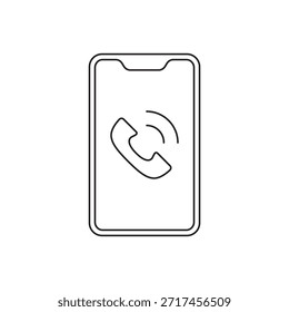 Icono de contorno del teléfono que suena en el dispositivo móvil.