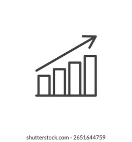 Gliederungssymbol eines aufsteigenden Balkendiagramms. Zeilenvektorsymbol, das die KI-Datenanalyse und die Geschäftsleistung darstellt. Technologie-Symboldesign.