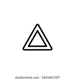 Outline icon of a roadside warning triangle. Monochrome vector graphic for traffic hazard or vehicle breakdown themes.