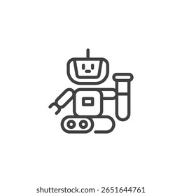 Icono de contorno del brazo del robot y transportador. Industrial Vector símbolo de automatización y fabricación controlada por IA. Estilo de icono de línea limpia.