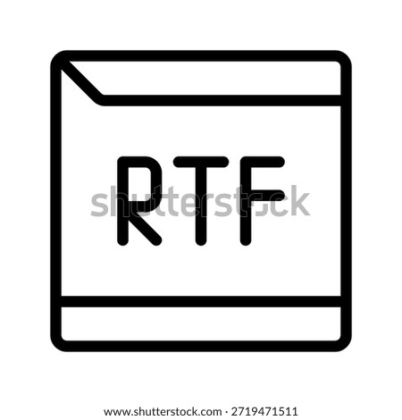 Outline icon for RTF rich text document format, compatible with multiple word processing applications.