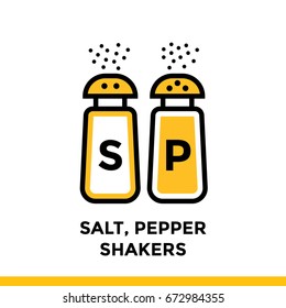 Outline icon SALT, PEPPER SHAKERS of bakery, cooking. Vector line icons suitable for info graphics, print media and interfaces