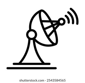 Outline icon of a satellite dish transmitting signals. Editable stroke