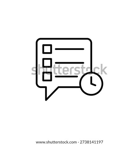 Outline Icon Of A Scheduled Task List With A Clock Symbol In A Chat Bubble