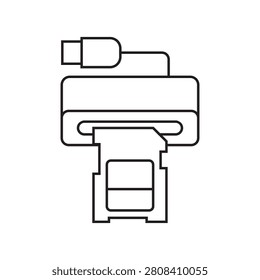 Outline icon of an SD memory card plugged into a USB card reader.