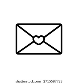 Icono de contorno de un sobre sellado con un corazón en la solapa. Ideal para mensajes de amor, notas secretas, tarjetas de San Valentín y gráficos de comunicación romántica.