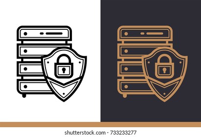 Outline icon Secured backup. Data science technology and machine learning process. Suitable for print, website and presentation