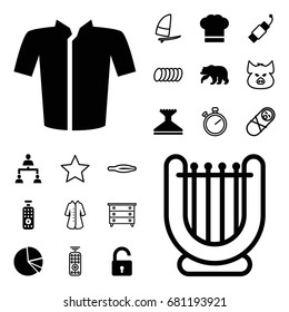 Outline icon. set of 20 outline filled and outline icons such as bear, opened lock, window squeegee, jacket, pie chart, structure, firework, chef hat, remote control, pig