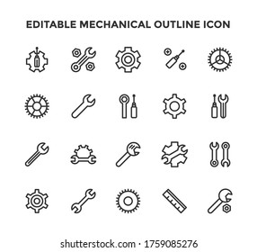 Outline icon set bundle of mechanical tools ready for editable