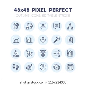 Outline Icon Set of Business Management Vector. Editable 2 Pixel Stroke Weight. 48x48 Pixel Perfect Icon for Website Mobile App Presentation