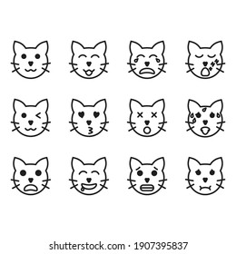 Outline Icon Set Cat, Vector Illustration, Animal Cat Face Emoticon Symbol