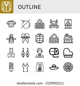 outline icon set. Collection of Jacket, Shirt, No bomb, Online learning, Wedding, Candy machine, Led lighting, Braces, Winter, Firewall, Hospital, Chest, Earrings, Manager icons