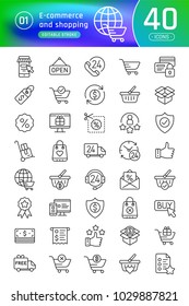 Outline icon set of e-commerce and online shopping. Suitable for website, mobile application and presentation. Editable stroke