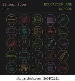 Outline icon set Education and school. Flat linear design. Vector illustration