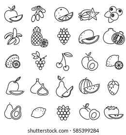 Outline icon set fruits and berries with elements for mobile concepts and web apps. Line and flat style icon. Vector sign.