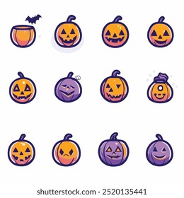 Outline icon set of Halloween pumpkin cute