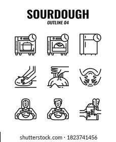 Outline Icon Set Of Homemade Sourdough Bread Baking Kit And Process. Icons Set4