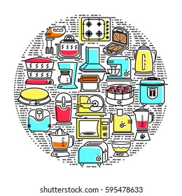 Outline icon set of kitchen technique. Electrical technique, household technique for the kitchen. Icon with elements for mobile concepts and web apps. Line and flat style icon. Vector sign.