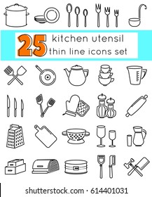 Outline icon set of kitchen utensils. Kitchen cooking related objects. Icon with elements for mobile concepts and web apps. Line and flat style icon. Vector sign.