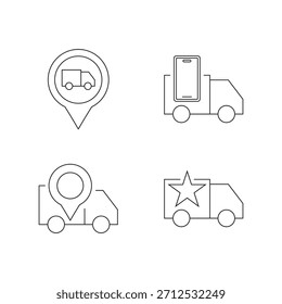 Conjunto de iconos de esquema para ubicación de mapa, seguimiento móvil, pin y clasificación de estrellas premium.