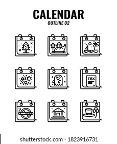 Outline icon set of memorial and holiday calendar. icons set2