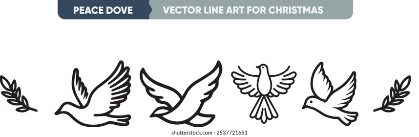 Outline Icon Set: Minimal Thin Line Peace Dove Web Icons, Simple Vector for Christmas and New Year
