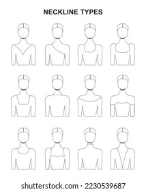 Outline Icon Set Of Neckline Types Outline Illustration Silhouette Woman Neckline Type Symbol Models Collection Linear Female Dress Necklines Style Line Icon Set various neck lines on woman mannequins