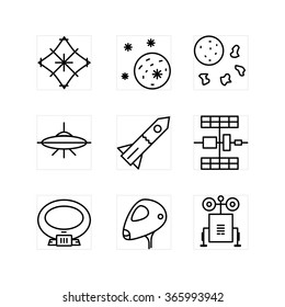 Outline icon set on the white background