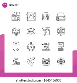 Conjunto de iconos de esquema. Paquete de 16 iconos de línea aislados en fondo blanco para el diseño de sitios web receptivo Aplicaciones de impresión y móviles.