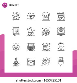 Outline Icon set. Pack of 16 Line Icons isolated on White Background for responsive Website Design Print and Mobile Applications.