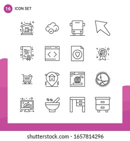 Conjunto de iconos de esquema. Paquete de 16 iconos de línea aislados en fondo blanco para el diseño de sitios web receptivo Aplicaciones de impresión y móviles.
