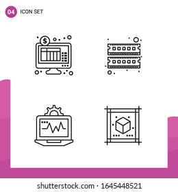 Conjunto de iconos de esquema. Paquete de 4 iconos de línea aislados en fondo blanco para el diseño de sitios web receptivo Aplicaciones de impresión y aplicaciones móviles.